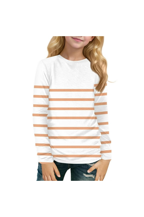 TQWQT Girls Long Sleeve Shirts Winter Striped Print Shirts Size 10-12 Cute Girls Tops Trendy Kids Crew Neck Tshirt Graphic Tween Girls Clothes