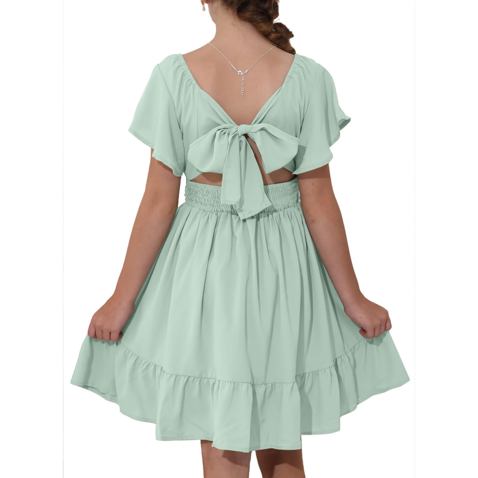 mint green dress size 8 TQWQT Girls Mint Green Dresses Size 8-9 Casual Plain Tween Girls Clothes  Kids Square Neck Cute School Dress Off Shoulder Summer Outfits