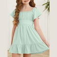 thumbnail image 1 of TQWQT Girls Mint Green Dresses Spring Girls Dresses Off Shoulder Size Cute Tie Back Dresses Kids Square Neck School Dress Basic Tween Girls Clothes, 1 of 5
