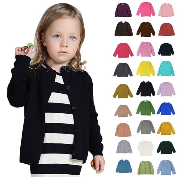 TQWQT Girls Open Fron Cardigans Fall Toddler Crewneck Cardigan Long Sleeve Size 7 Years Cardigan Basic Button Knit Tops Light pink Cardigans Sweater