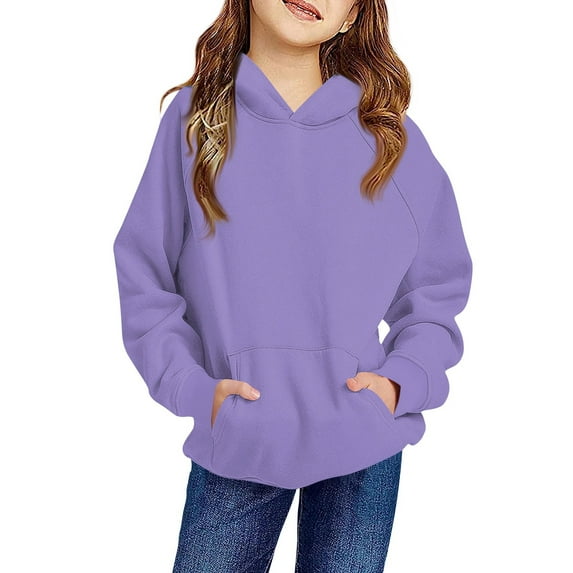 TQWQT Girls Oversized Purple Hoodie Size 10-12 Plain Pullover Hoodies Drawstring Long Sleeve Basic Kids Preppy Clothes Cute Hoodies 7-8 Years