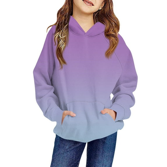 TQWQT Girls Purple Hoodie Oversized Cute Black Hoodies Long Sleeve Size 10-12 Hoodie Gradient Hooded Pullover Top Kids Preppy Clothes 4-5 Years