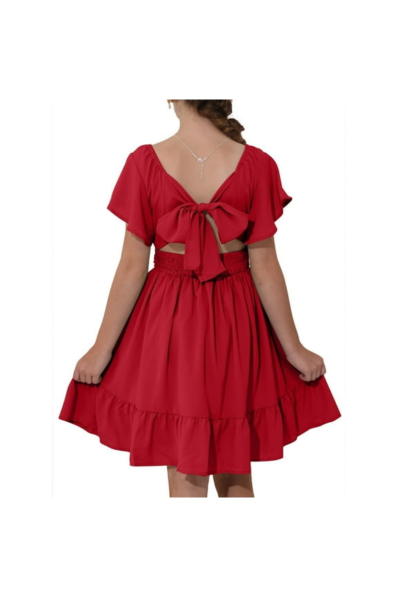 Girls Red Dresses Size 12-13 Casual Girls Dresses Tween Girls Clothes Off Shoulder Square Neck Cute School Dress Kids Summer Outfits