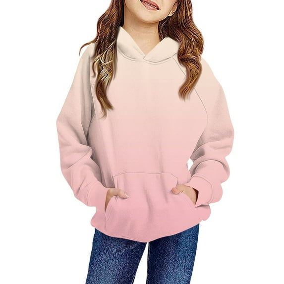TQWQT Girls Size 10-12 Pink Hoodie Oversized Gradient Black Hoodies Long Sleeve Drawstring Pullover Hoodies Cute Kids Preppy Clothes 9-10 Years