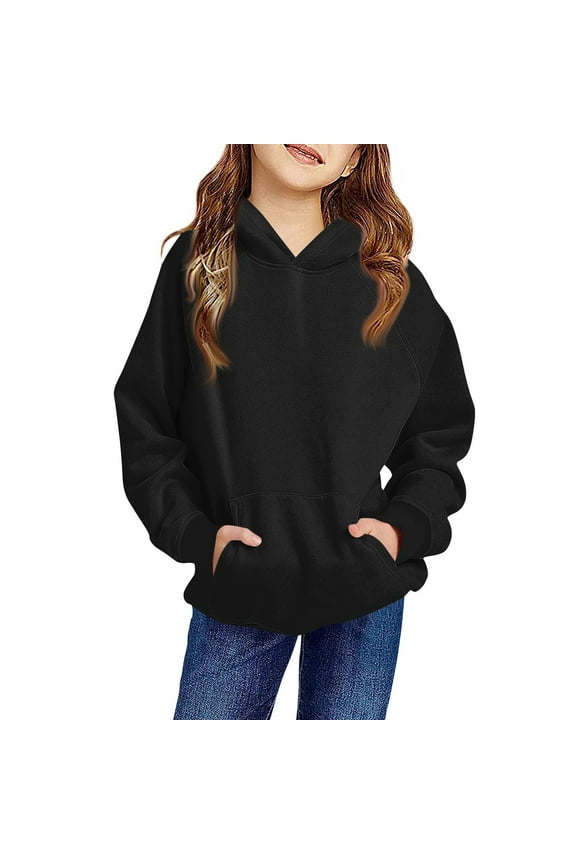 TQWQT Girls Size 10-12 Sweatshirts Oversized Basic Black Hoodies Long Sleeve Drawstring Pullover Top Cute Trendy Sweatshirts 9-10 Years