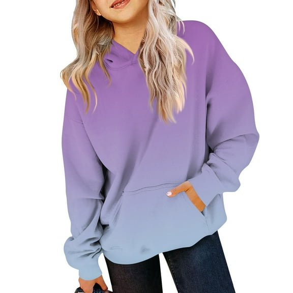 TQWQT Girls Size 10-12 Sweatshirts Oversized Cute Purple Hoodies Long Sleeve Hooded Pullover Hoodies Gradient Kids Preppy Clothes 7-8 Years