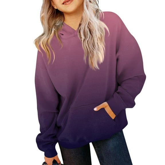 TQWQT Girls Sweatshirt Purple Hoodie Long Sleeve Kids Preppy Clothes Drawstring Gradient Pullover Hoodies Size 10-12 Cute Sweatshirts 3-4 Years