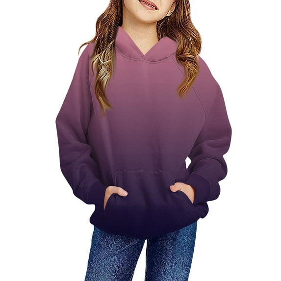 TQWQT Girls Sweatshirt Purple Hoodie Long Sleeve Trendy Girls Hooded Sweatshirt Gradient Pullover Top Size 10-12 Cute Sweatshirts 3-4 Years