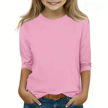 TQWQT Girls Tops Size 10-12 3/4 Sleeve Shirt Fall Cute Pink Shirts Teen Crewneck T-shirts Trendy Kids Tween Girls Clothes 3-4 Years