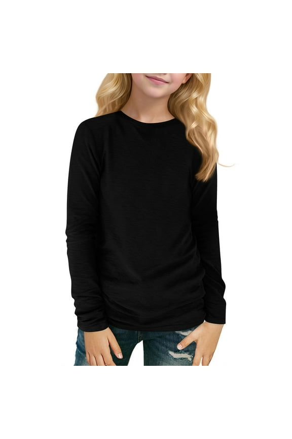 TQWQT Girls Tops Size 10-12 Long Sleeve Shirt Fall Cute Black Shirts Crew Neck Size 10-12 T Shirts Trendy Kids Tween Girls Clothes 7-8 Years
