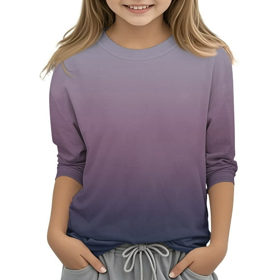 TQWQT Girls Tops Size 9-10 3/4 Sleeve Shirts Fall Cute Graphic Tees Teen Crewneck Tshirt Trendy Kids Tween Girls Clothes