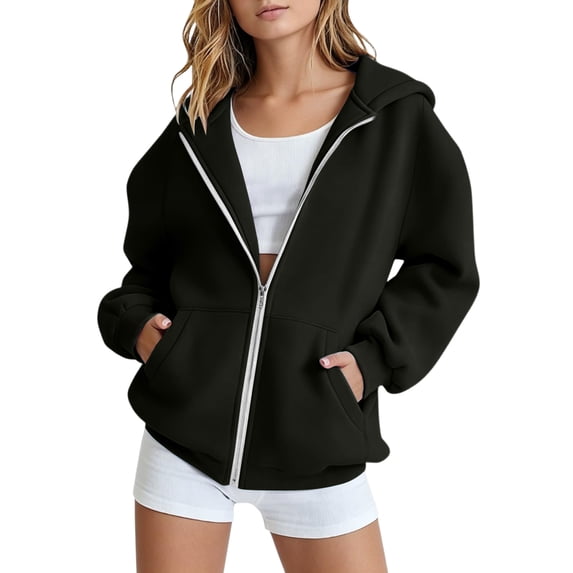 TQWQT Girls Zip Up Hoodie Jacket Long Sleeve Pullover Sweatshirt Solid Color Casual Outerwear Coat Tops Kids Youth Fashion Black 3-4 Years