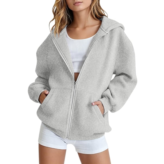 TQWQT Girls Zip Up Hoodie Jacket Long Sleeve Pullover Sweatshirt Solid Color Casual Outerwear Coat Tops Kids Youth Fashion Light Gray 3-4 Years