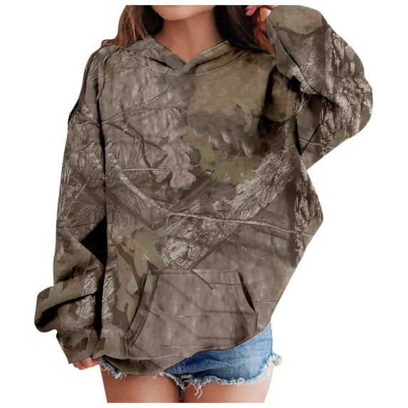 TQWQT Graphic Camo Hoodie for Girls Kids 11-12 Long Sleeve Maple Leaf Print Casual Sweatshirt Drawstring Pullover Cute Kids Clothes