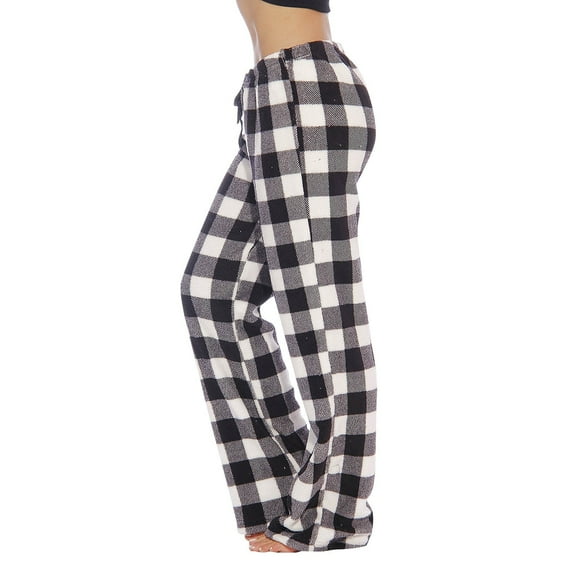 TQWQT Gray Plaid Pants Women Fluffy Pajama Stretch Comfy Plaid Flannel Cute Bottoms Baggy Christmas Pants Sleepwear Gray L