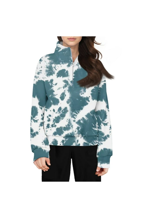 TQWQT Half Zip Sweatshirt Kids Clothes for Girls 10-12 Long Sleeve Floral Print Cute Crop Tops Tween Girls Pullover Pink Clothes for Girls Blue 140(9-10Y)