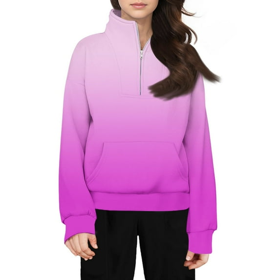 TQWQT Half Zip Sweatshirt Kids Preppy Clothes for Girls 10-12 Long Sleeve Gradient Color Cute Crop Tops Tween Girls Pullover Trendy Clothes for Girls Pink 120(5-6Y)