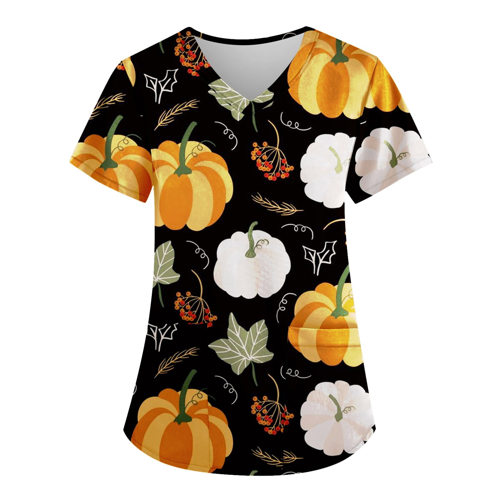 TQWQT Halloween Print Scrub Tops Women Cartoon Scrub Top Cute Tunic Nurse Work Scrub Top Stitch
