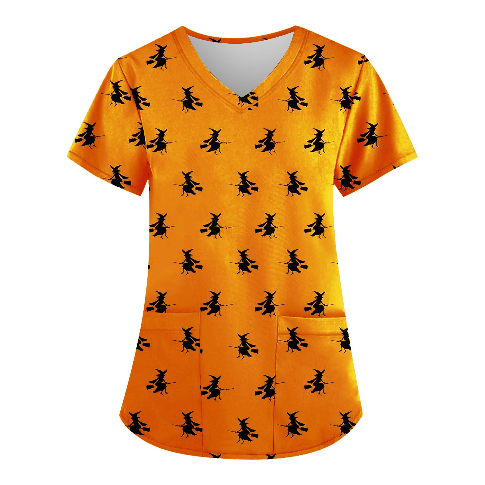 TQWQT Halloween Print Scrub Tops for Women Pumpkin Cat Bat Printed