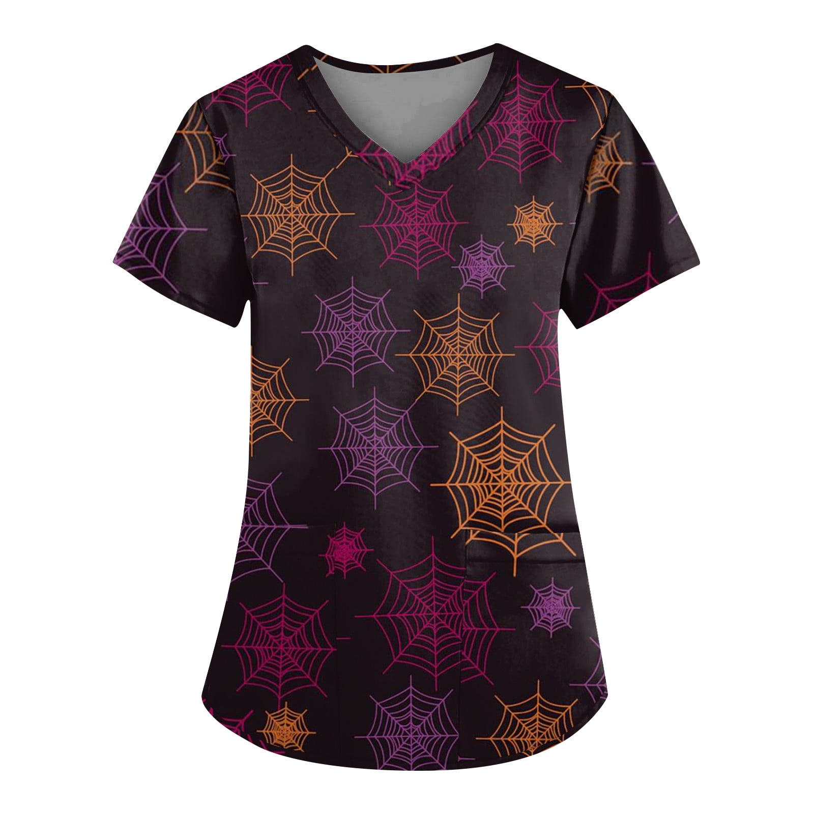 TQWQT Halloween Print Scrubs for Women Cute Pumpkin Cat Bat Pattern