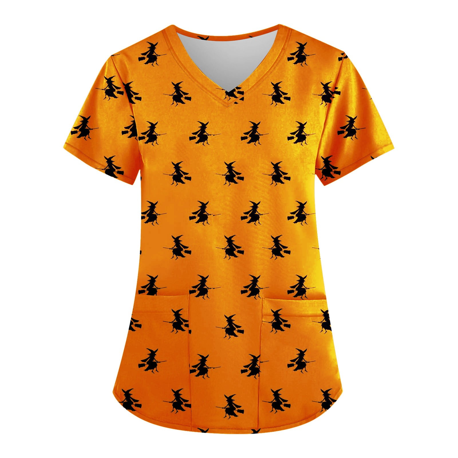 PRDECE Halloween Scrub Top Women Funny Short Sleeve Plus Size