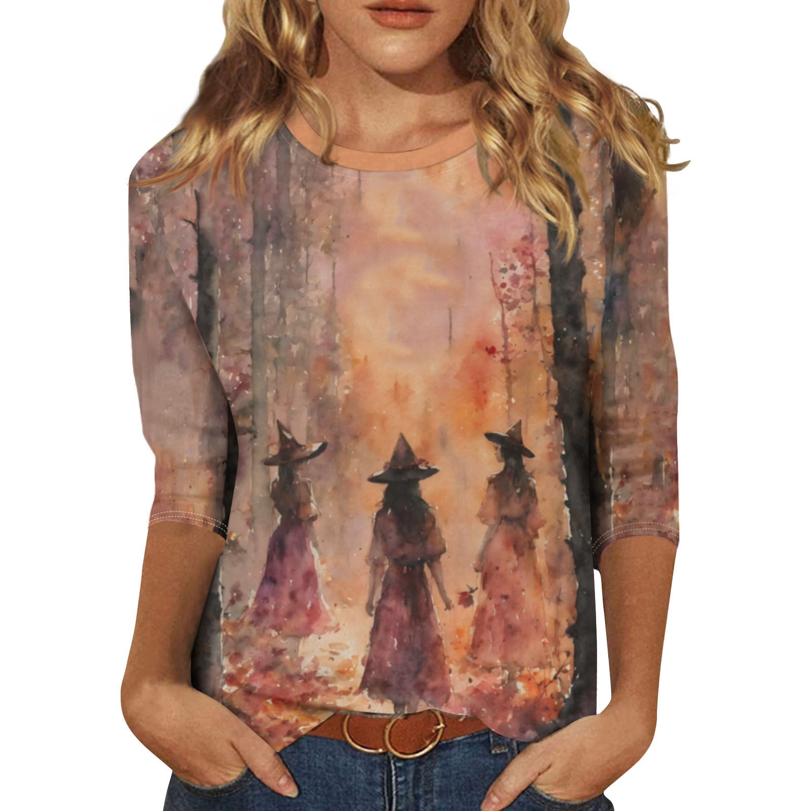 Top Femme Passports - Taille 1X - Manches 3/4 - Imprimé Violet/gris - Occasion TBE