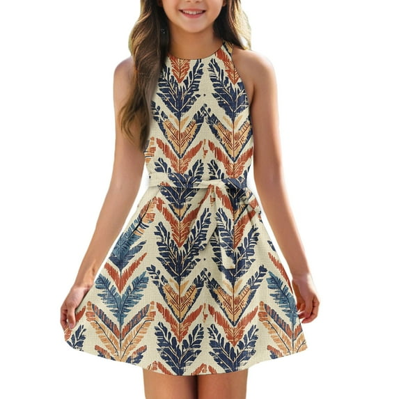 TQWQT Halter Dresses for Girls Girls Sleeveless Sundress Tie Front Mini Dress Size 10-12 Cute Kids Tween Girls Clothes Trendy Summer Outfits Light Brown 120