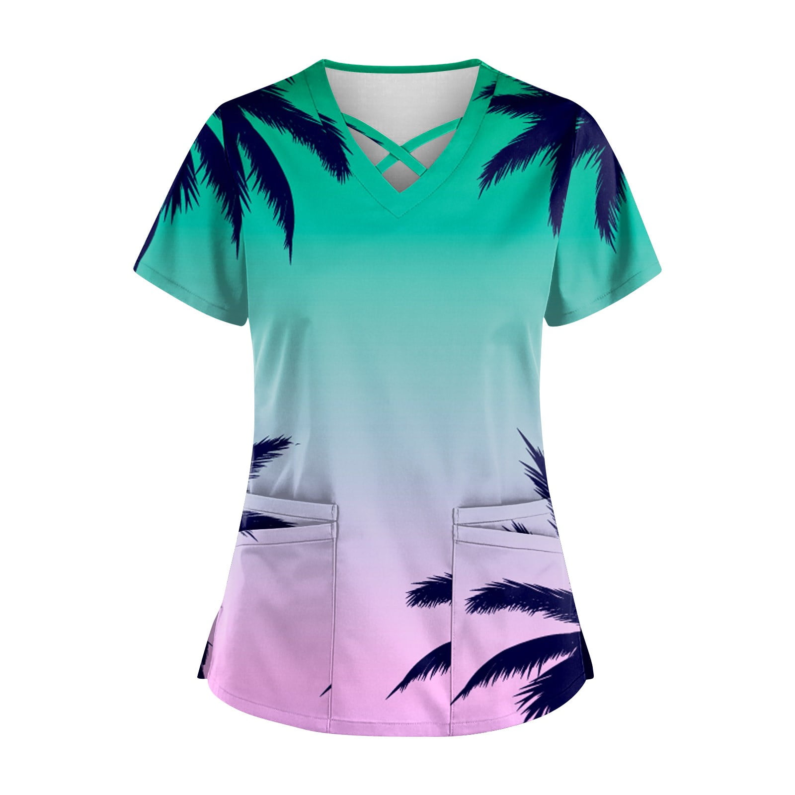 TQWQT Hawaiian Scrubs for Women with Pockets Short Sleeve V Neck