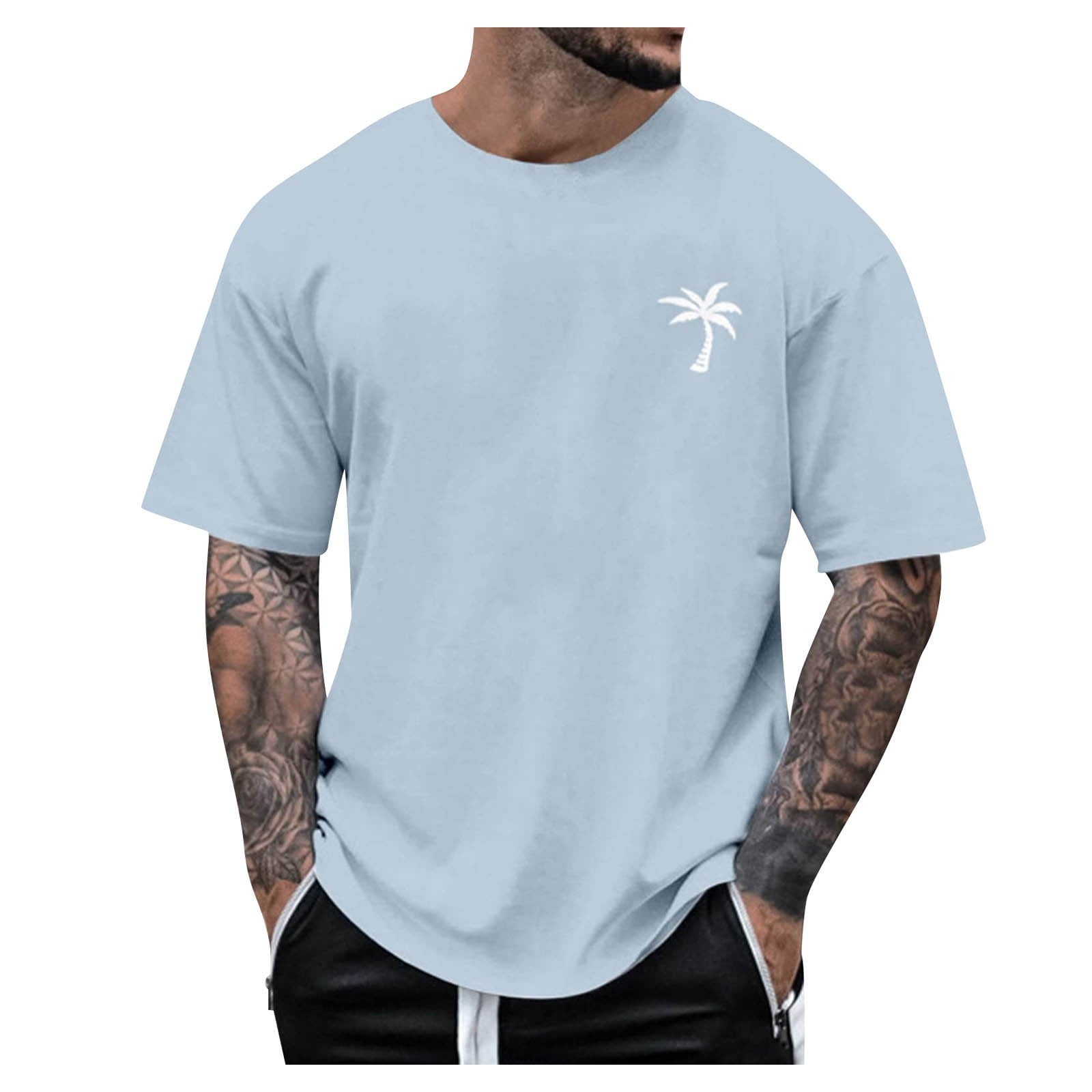 TQWQT Vintage Tees for Men Big and Tall Vintage T Shirts Palm Tree Print Crewneck T Shirts Short Sleeve Casual Summer Shirt Mint Green L