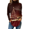thumbnail image 1 of TQWQT High Neck Tops for Women Long Sleeve Xmas Tree Snowflake Printed Curved Hem Graphic Tee Mockneck Loose Fit T-Shirts Plus Size Fall Shirts Wine 3XL, 1 of 5