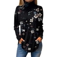 thumbnail image 1 of TQWQT High Neck Tops for Women Long Sleeve Floral Curved Hem Graphic Tee Turtleneck Loose Fit T Shirts Plus Size Fall Shirts Black 3XL, 1 of 5
