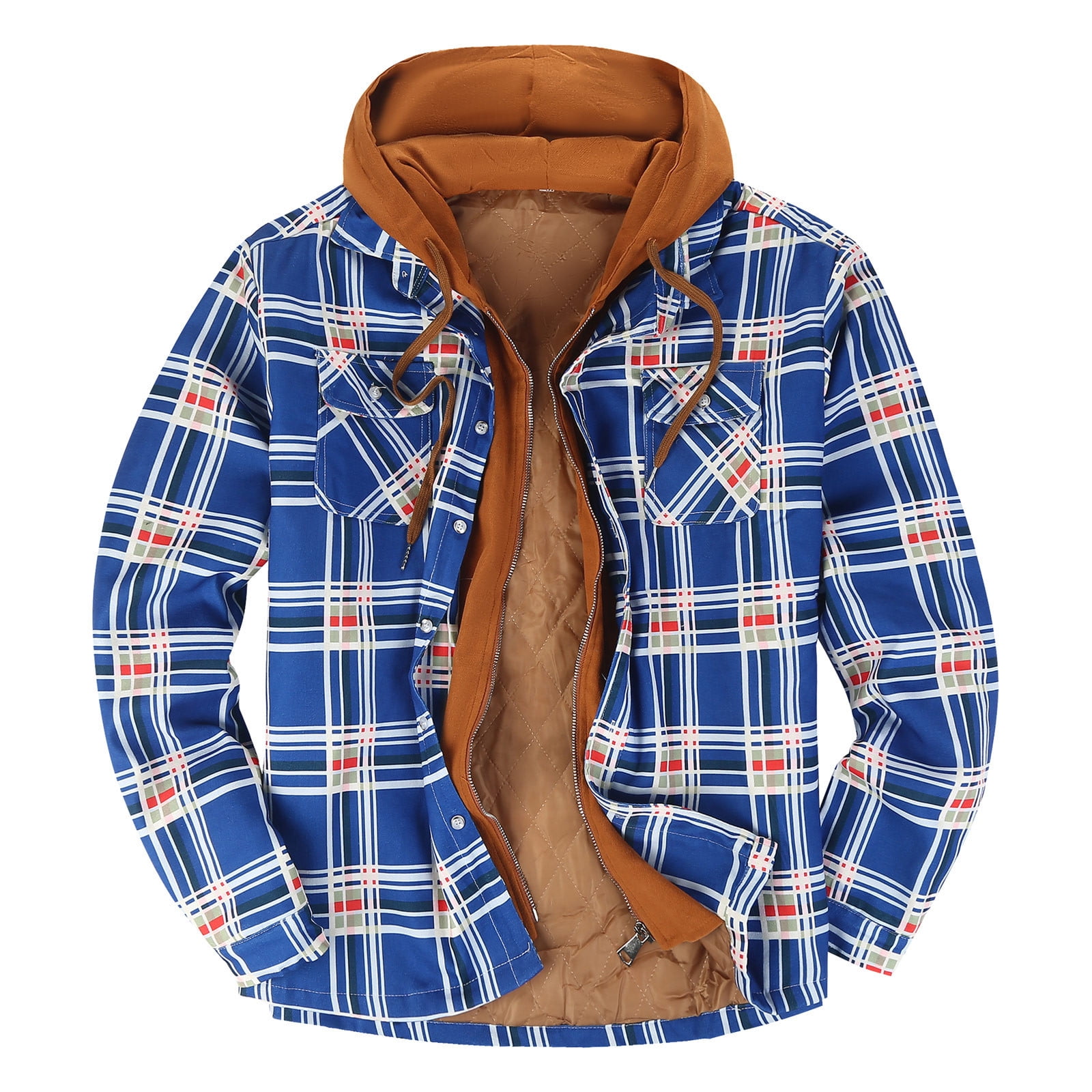 Hvyesh Sherpa Lined Hooded Jackets for Men Big and Tall Zip Up Plaid  Hoodies Oversized Long Sleeve Thick Thermal Coat Winter Warm Jacket Coat  with Pockets Brown S-6XL 