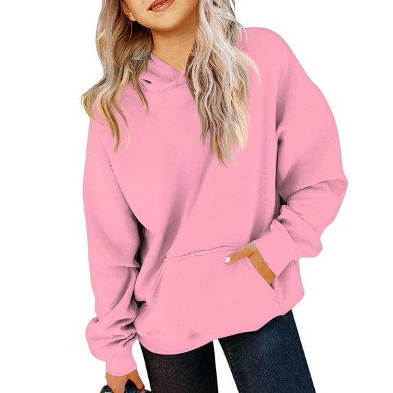 TQWQT Hoodies for Teen Girls Long Sleeve Kids Preppy Clothes Oversized Drawstring Basic Pullover Hoodies Size 10-12 Cute Sweatshirts 11-12 Years