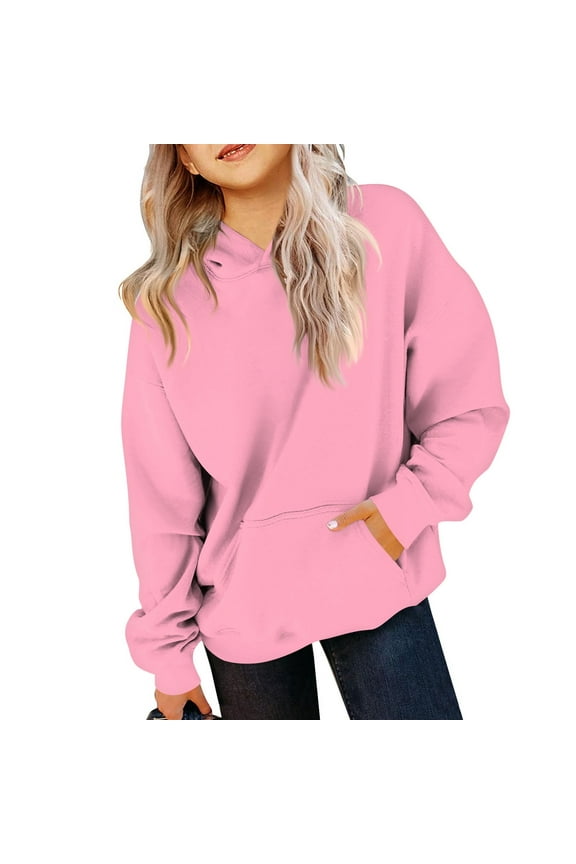 TQWQT Hoodies for Teen Girls Long Sleeve Kids Preppy Clothes Oversized Drawstring Basic Pullover Hoodies Size 10-12 Cute Sweatshirts 11-12 Years