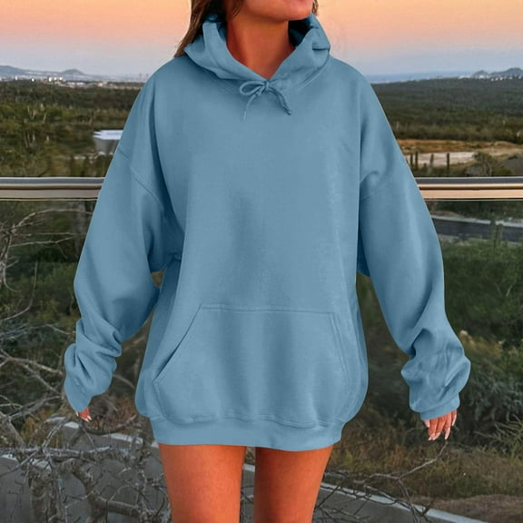 TQWQT Hoodies for Women Oversized Light Blue Hoodie Long Sleeve Cute Plus Size Hoodie Plain Hooded Sweatshirt Y2k Hoodies with Pockets Light Blue 2XL