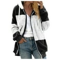 thumbnail image 1 of TQWQT Jackets for Women, Women Hooded Fuzzy Fleece Coat Color Block Patchwork Zip Up Warm Jacket Outwear with Pockets White L, 1 of 6