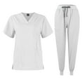 thumbnail image 1 of TQWQT Jogger Scrubs for Women Plus Size Medical Scrubs Petite V Neck Yoga Scrub Pants and Tops Jogger Scrubs Nurse Uniforms Tall Scrubs White XL, 1 of 6
