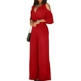 thumbnail image 1 of TQWQT Jumpsuits for Women Dressy Elegant V Neck Short Sleeve Cold Shoulder Wide Leg Belt Jumpsuits Red XL, 1 of 6