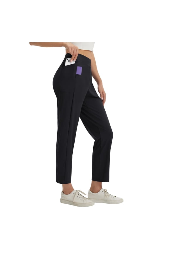 Khaki Capri Pants for Women Dressy Casual Capris Knee Length High Waisted Pedal Pushers Trendy Summer Cropped Trouser with Pockets Black M