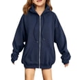 thumbnail image 1 of TQWQT Kids Hoodie Sweatshirt Girls Long Sleeve Zip Up Pullover Lightweight Casual Solid Color Pocket Hooded Top Children Fashion Outerwear Spring Fall Jacket Youth Boys Girls Clothing Navy 9-10 Years, 1 of 4