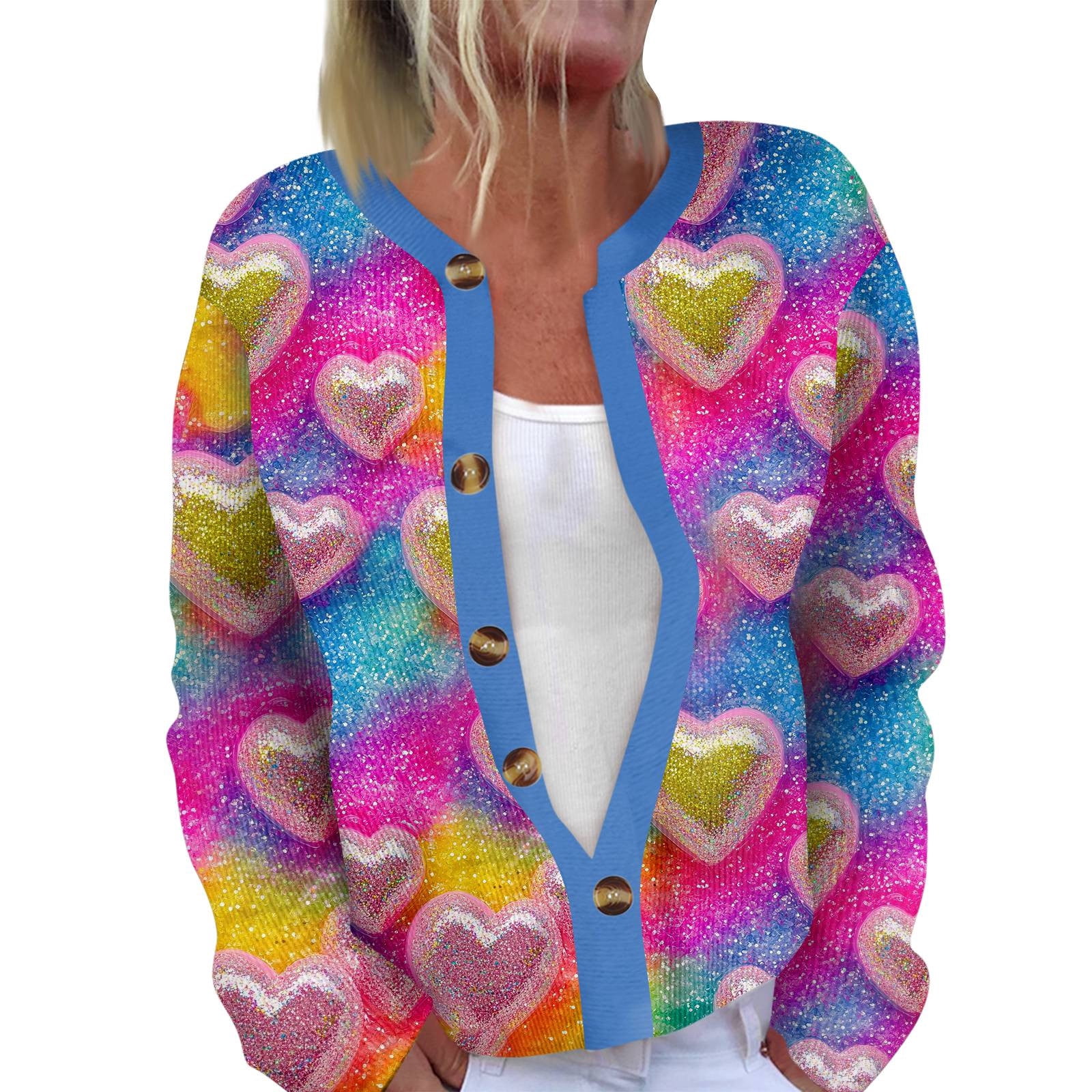 Valentine Day Heart Knitted Cardigan Love Pocket V Neck Mid Length Coat Women main image 1