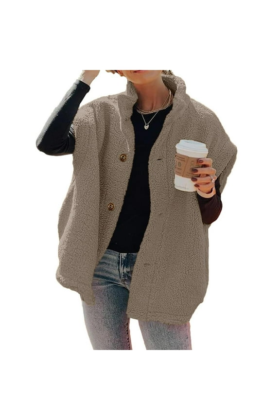 TQWQT Light Brown Fleece Vest for Women Casual Oversized Warm Fleece Oversized Vest Sleeveless Button Down Puffer Jackets Cute Teddy Bear Sherpa Coat Light Brown L