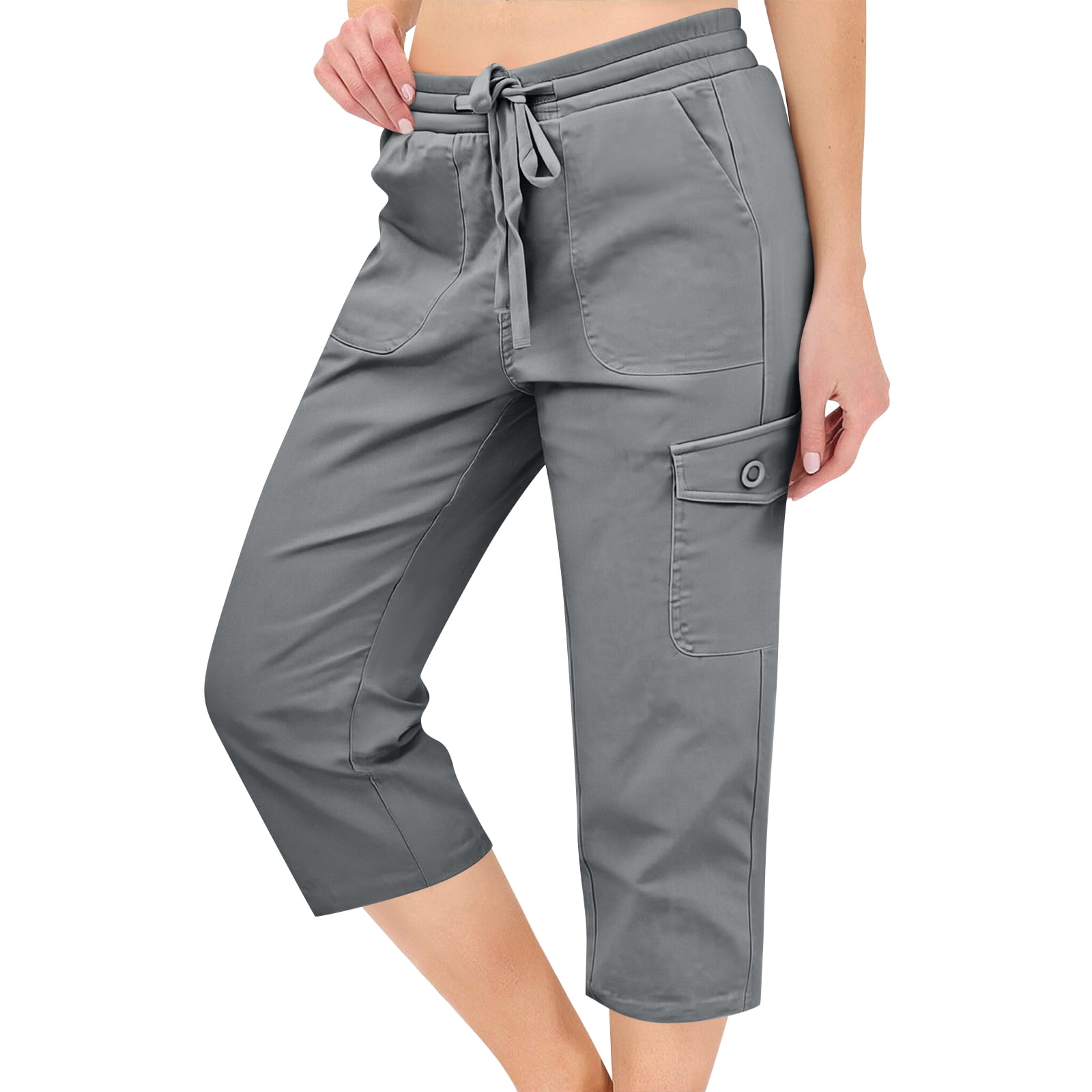 TQWQT Light Gray Capri Pants for Women Dressy Casual Cropped Pants
