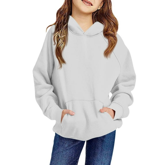 TQWQT Light Gray Hoodie Kids Years Plain Hoodie Long Sleeve Solid Basic Casual Sweatshirts for Teen Girls Drawstring Pullover Cute Kids Clothes