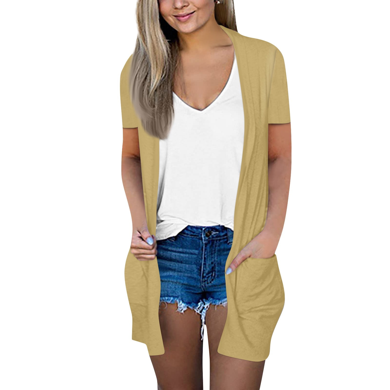 TQWQT Light Weight Cardigan Women Summer Casual Short Sleeve Open Front