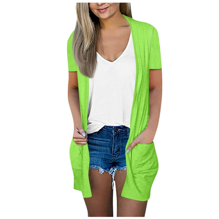 TQWQT Lightweight Summer Cardigan Open Front Short Sleeve Cardigans Draped Duster Lightweight Cardigan with Pockets Green XXXL Walmart