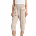 thumbnail image 1 of TQWQT Linen Capri Pants for Women Dressy Casual Cropped Pants Wide Leg High Waisted Trendy Summer Light Weight Pants with Pockets Beige XL, 1 of 3