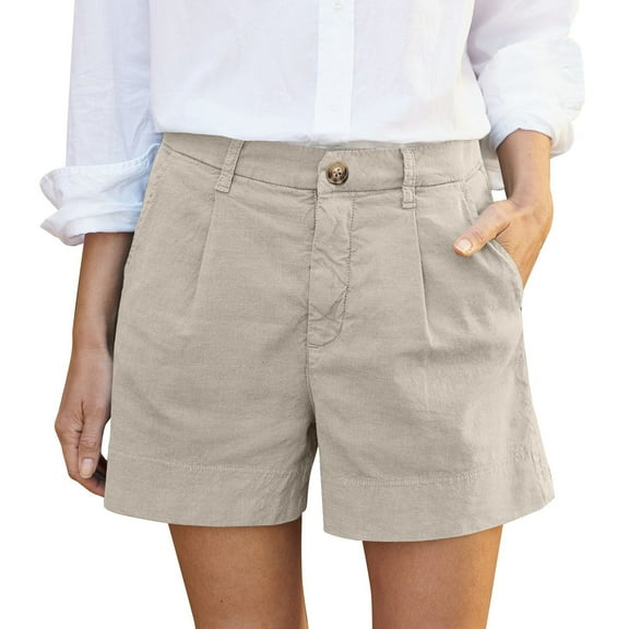 TQWQT Linen Shorts for Women Dressy Casual Bermuda Shorts Wide Leg High Waisted Hiking Shorts with Pockets Trendy Summer Pleated Shorts Khaki S