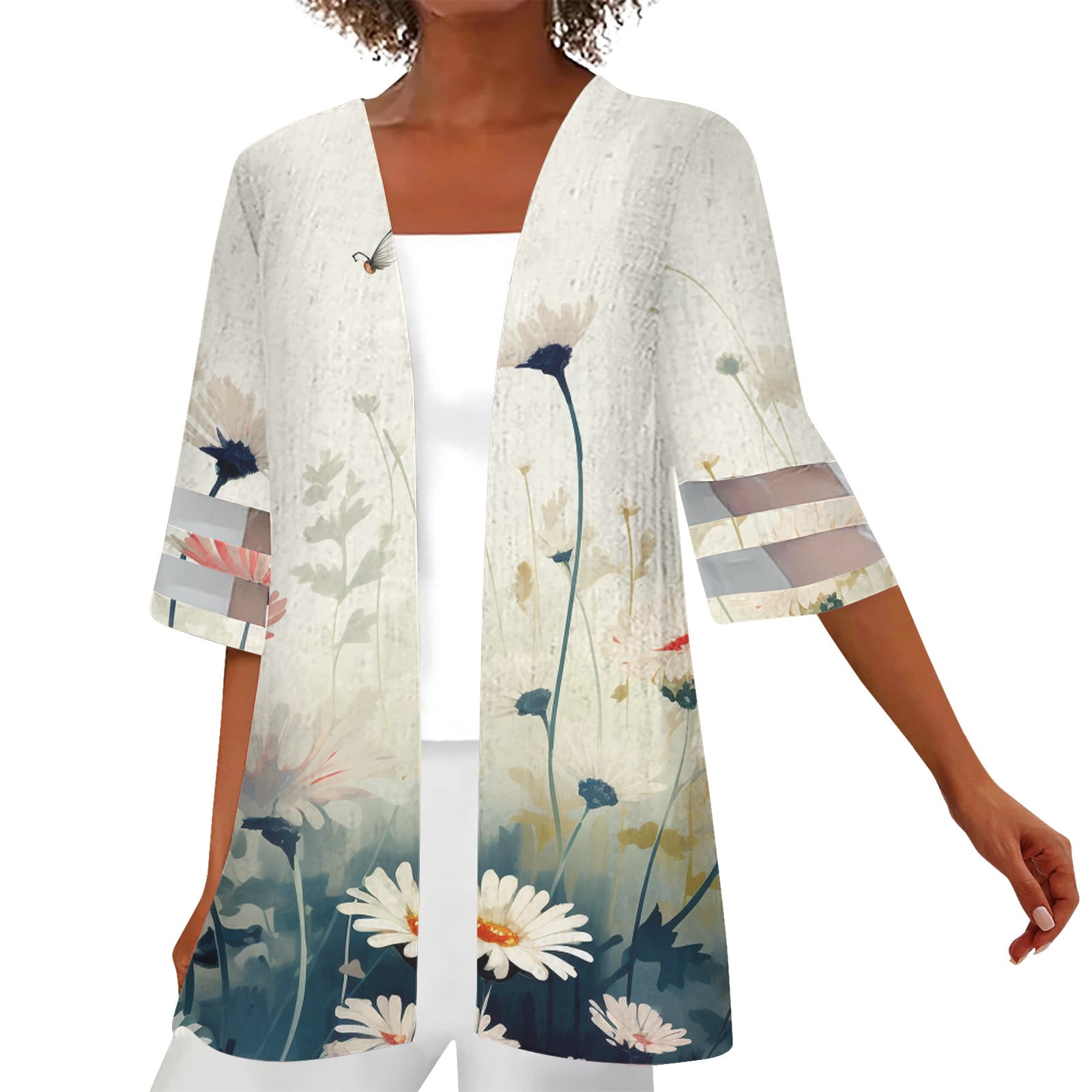 TQWQT Long Lace Half Sleeve Cardigans for Women Summer Black Cardigan