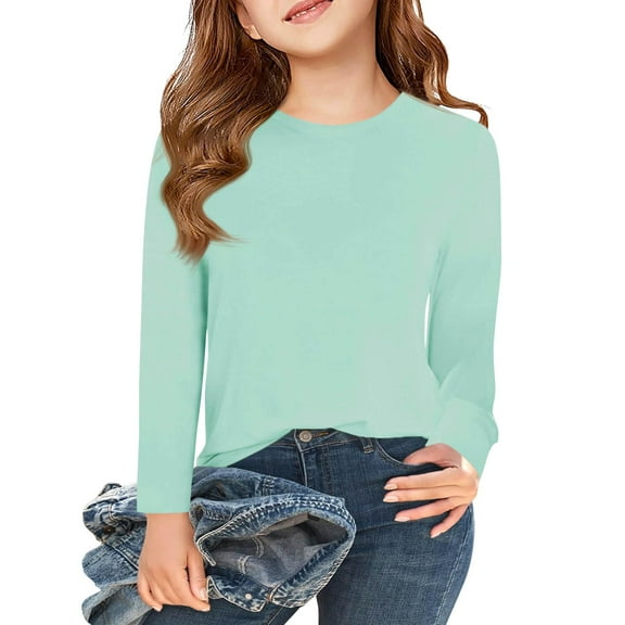 TQWQT Long Sleeve Shirts for Girls Size 10-12 Mint Green Plain Tween Girls Clothes Toddler Crewneck Cute Tshirts Kids Spring Outfits 130